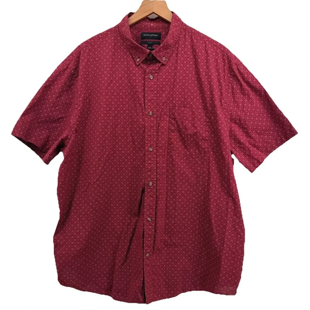 Banana Republic BShirt Mens‎ XXL Burgundy Floral Slim Fit Organic Cotton SS